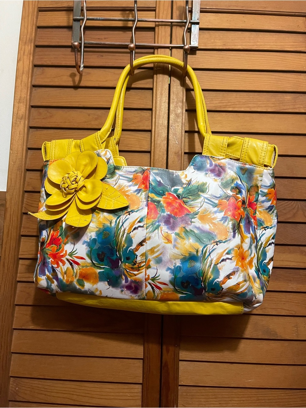 Massini Yellow Floral Satchel with Flower Accent